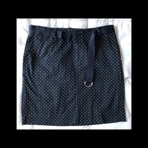 Chaps Navy Polka Dot Skirt w/ Belt